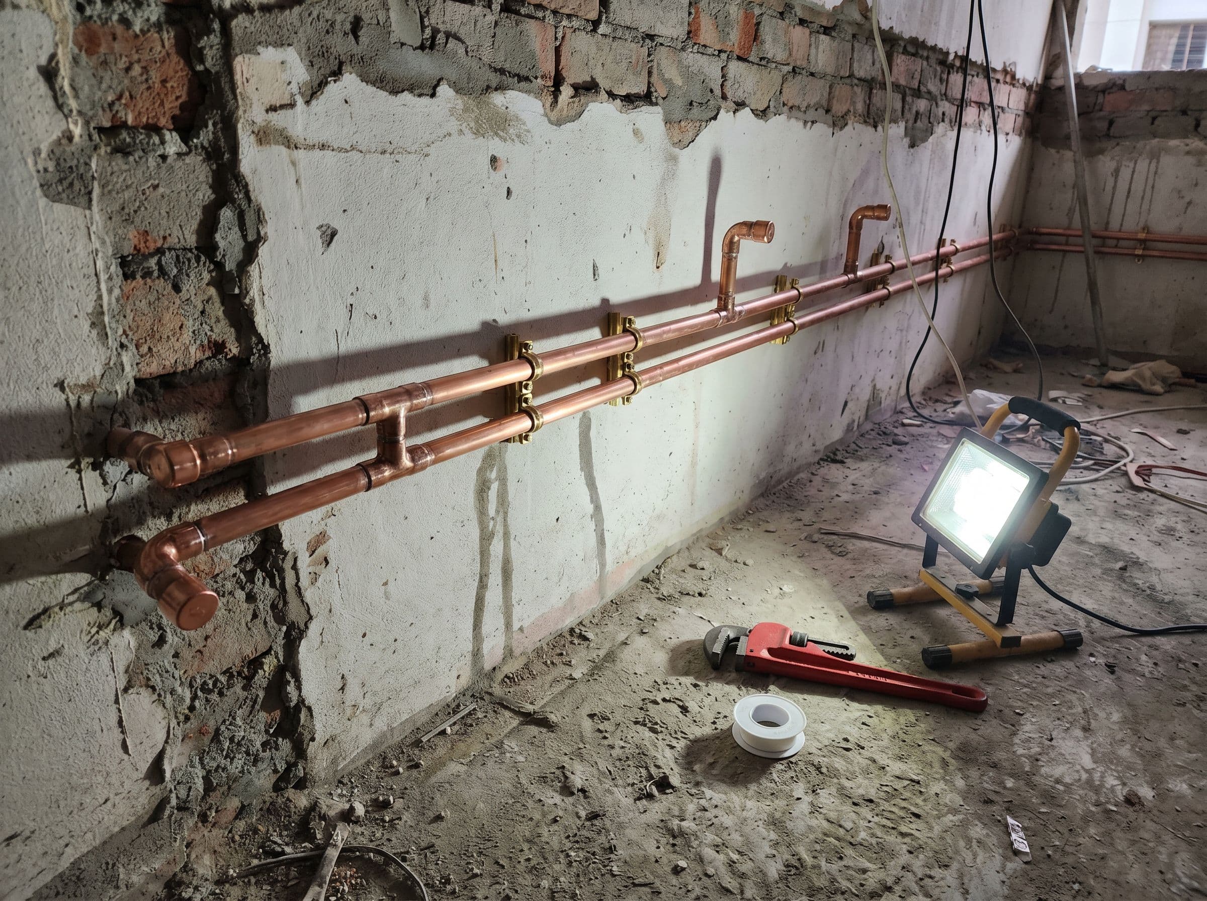 Copper piping installed