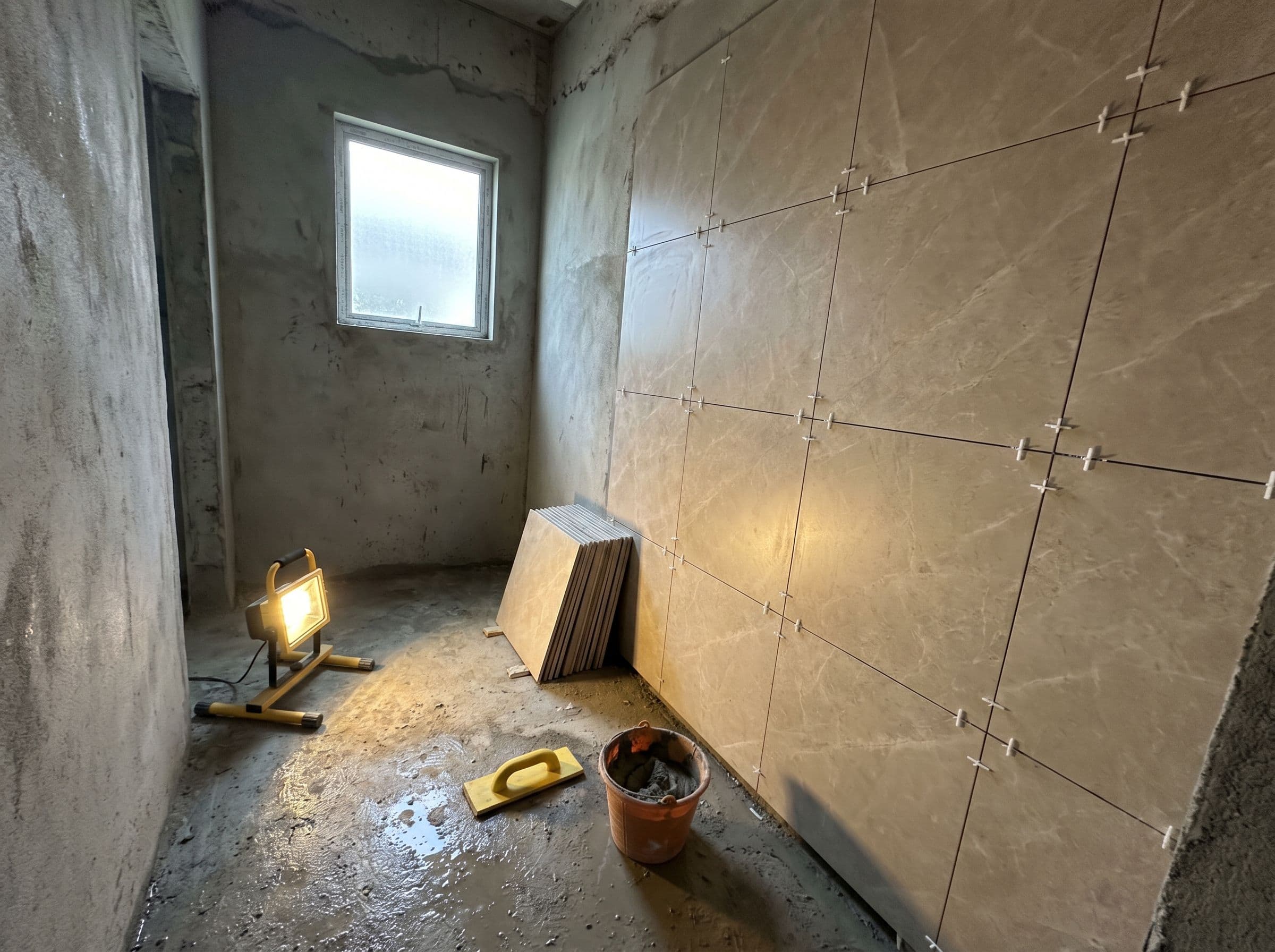 Bathroom feature wall tiling